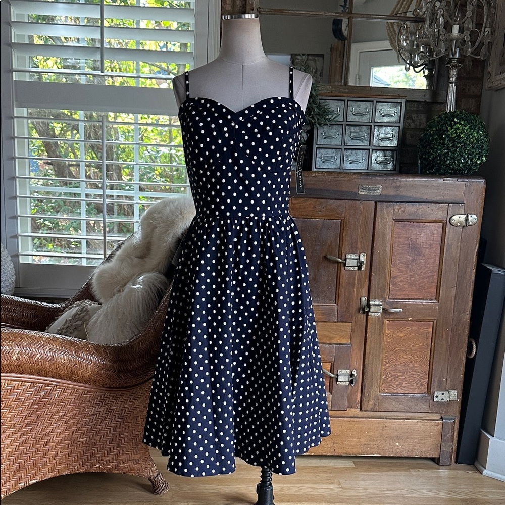 Stop Staring Navy Blue Polka Dot Fit-and-Flare Dress